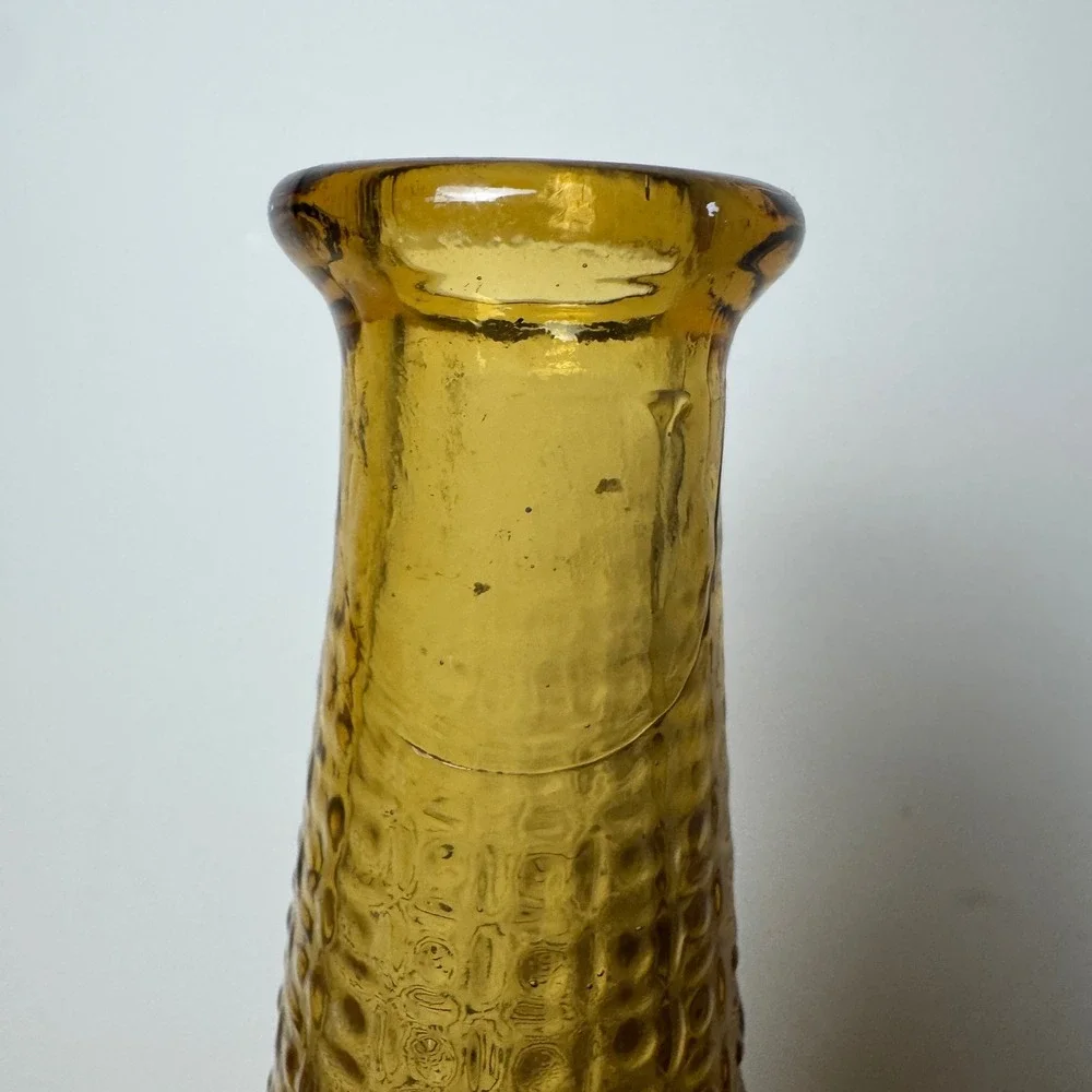 Vintage Tall Empoli Genie Amber Glass Bottle Decanter Italy Vase Embossed MCM‎